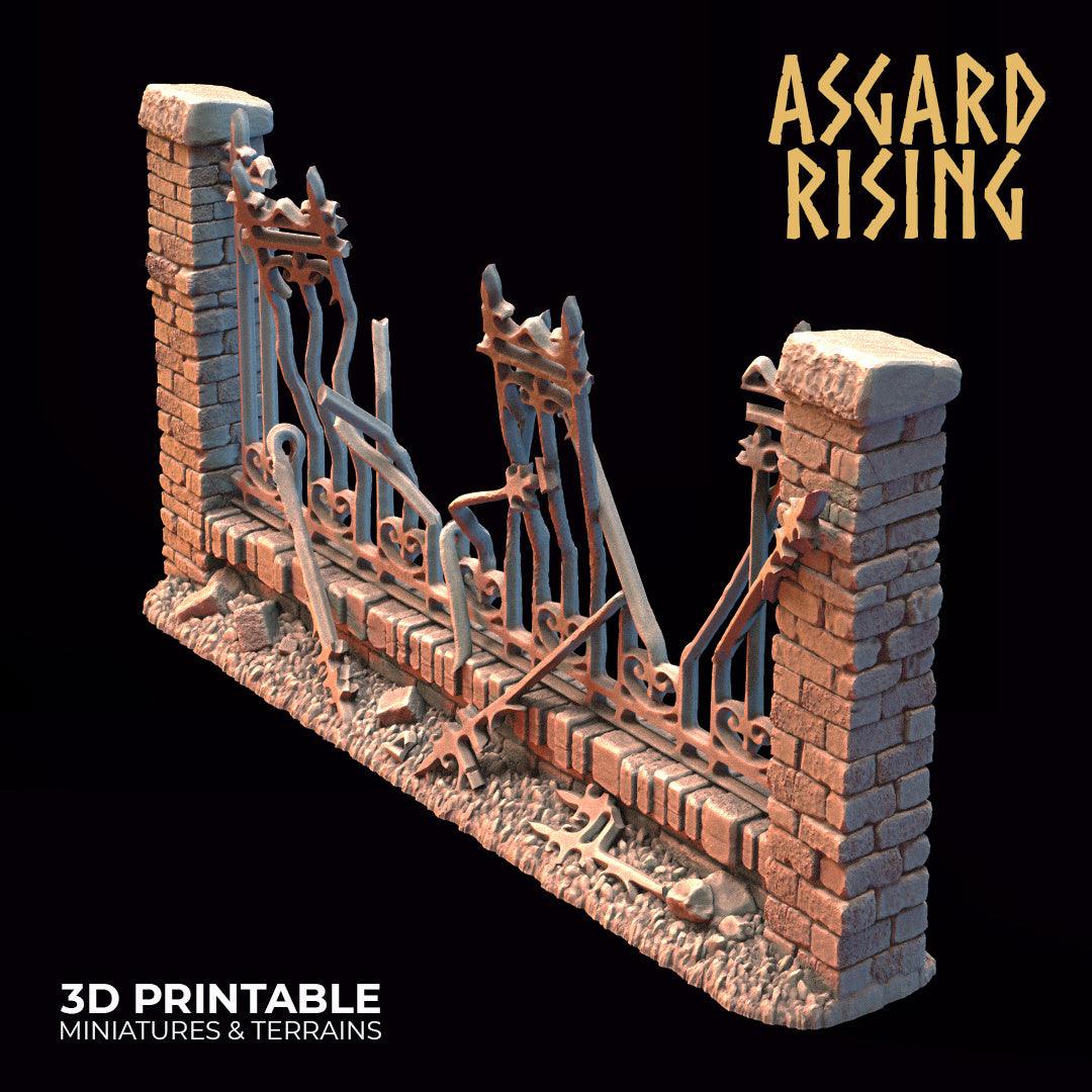 3D Printed Asgard Rising Cemetery Iron Wall Gate Set A 28mm-32mm Ragnarok D&D - 3D Printing Boss 