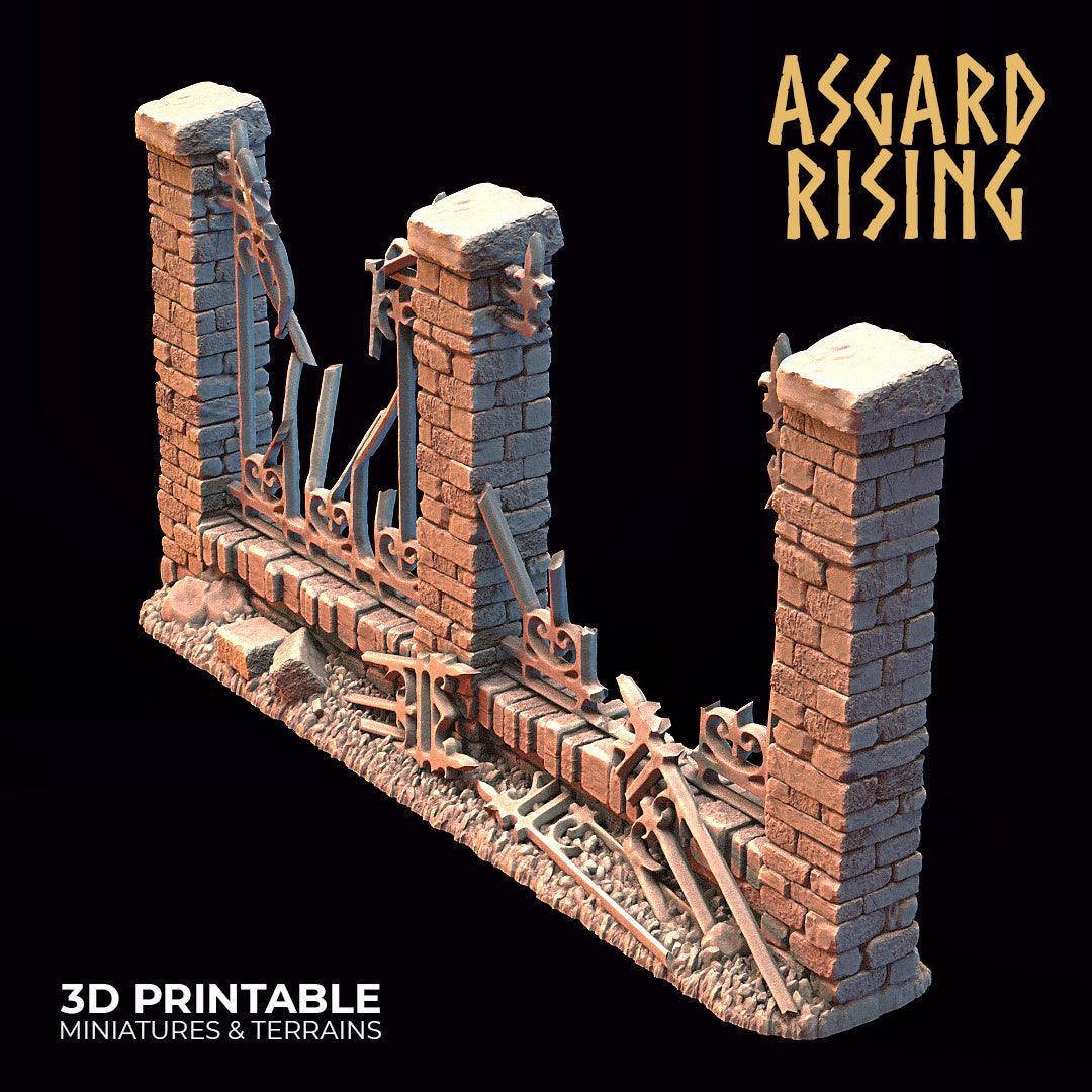 3D Printed Asgard Rising Cemetery Iron Wall Gate Set A 28mm-32mm Ragnarok D&D - 3D Printing Boss 