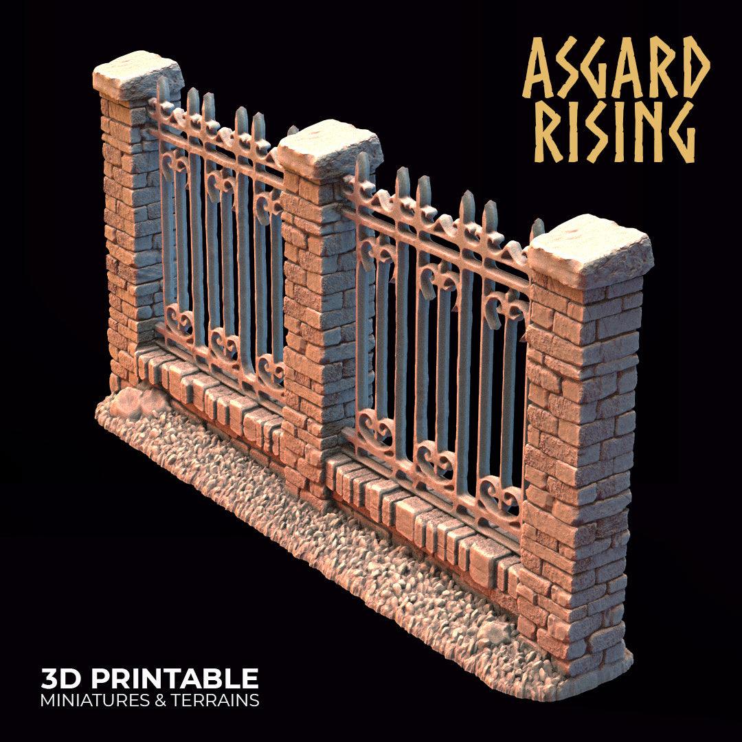 3D Printed Asgard Rising Cemetery Iron Wall Gate Set A 28mm-32mm Ragnarok D&D - 3D Printing Boss 
