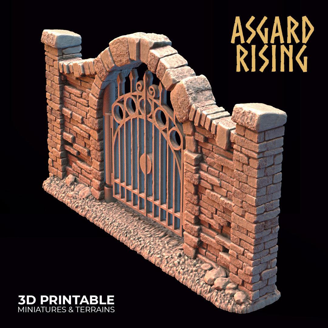 3D Printed Asgard Rising Cemetery Iron Wall Gate Set A 28mm-32mm Ragnarok D&D - 3D Printing Boss 
