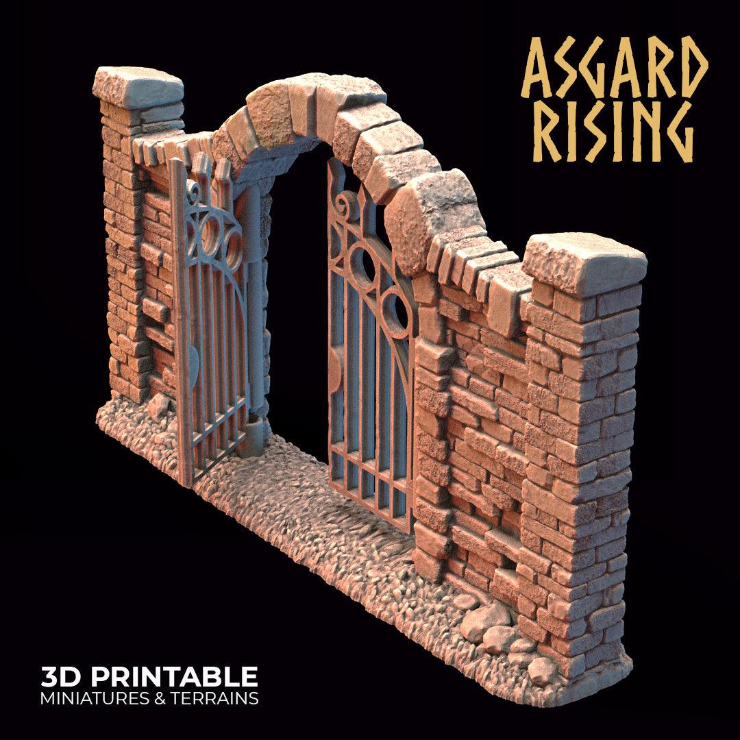 3D Printed Asgard Rising Cemetery Iron Wall Gate Set A 28mm-32mm Ragnarok D&D - 3D Printing Boss 