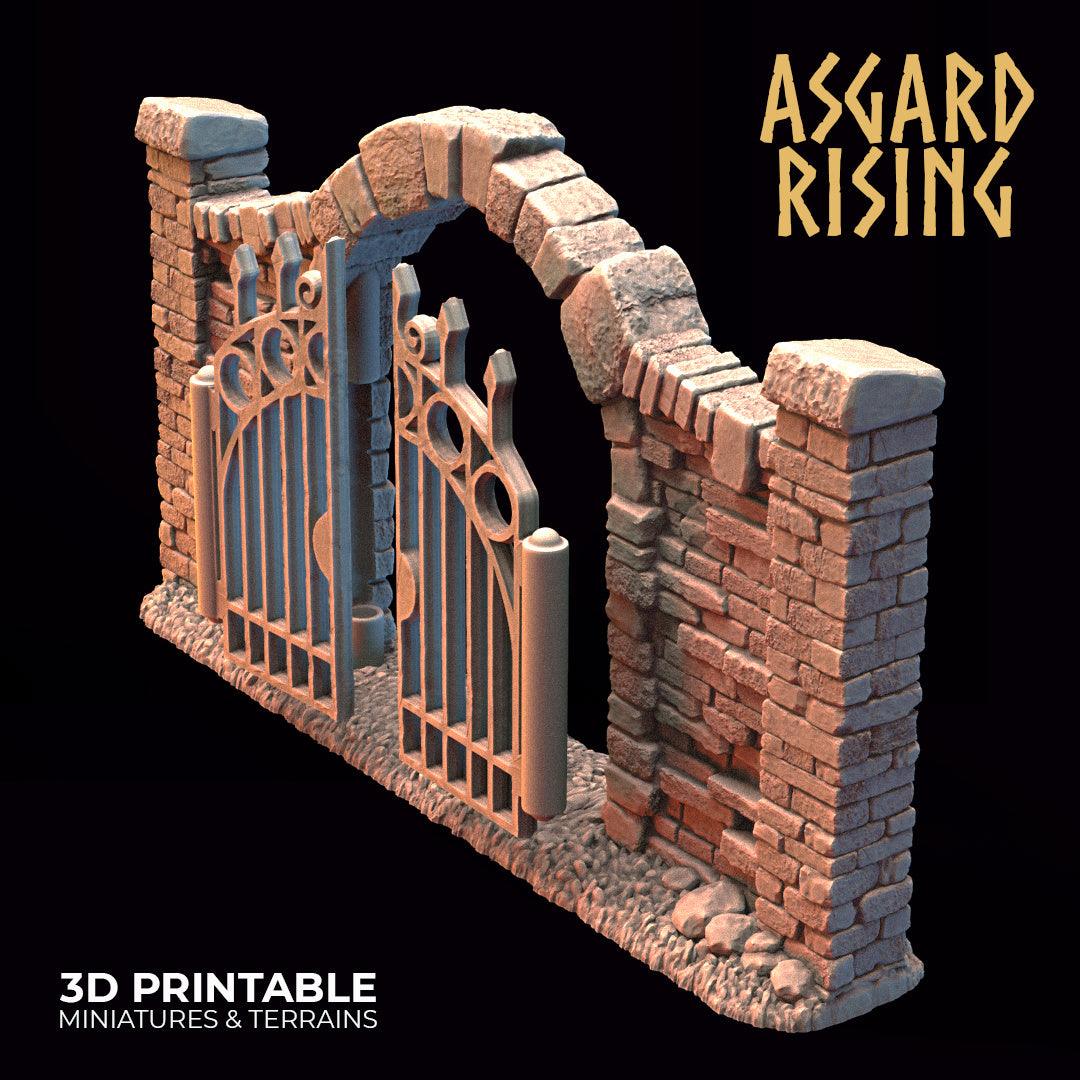 3D Printed Asgard Rising Cemetery Iron Wall Gate Set B 28mm-32mm Ragnarok D&D - 3D Printing Boss 