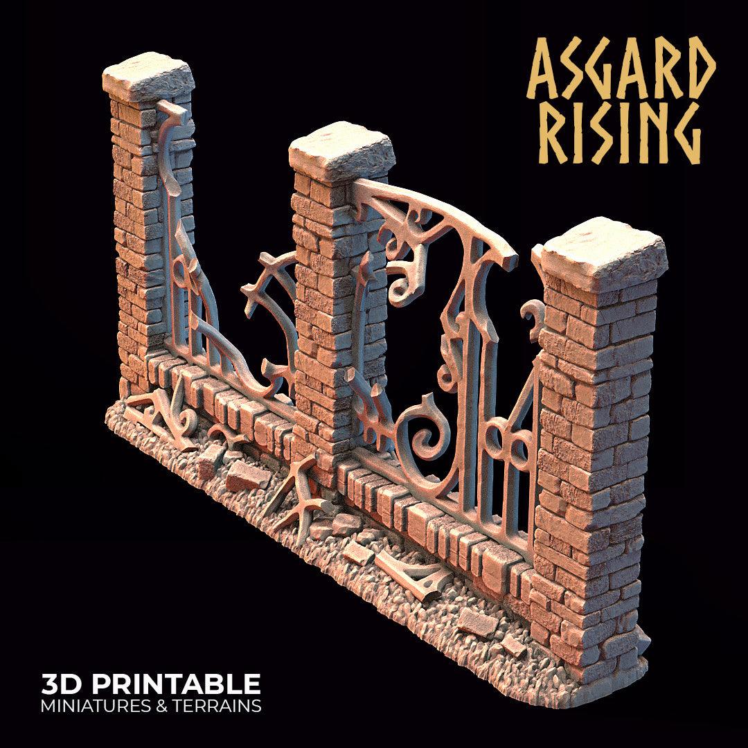 3D Printed Asgard Rising Cemetery Iron Wall Gate Set B 28mm-32mm Ragnarok D&D - 3D Printing Boss 