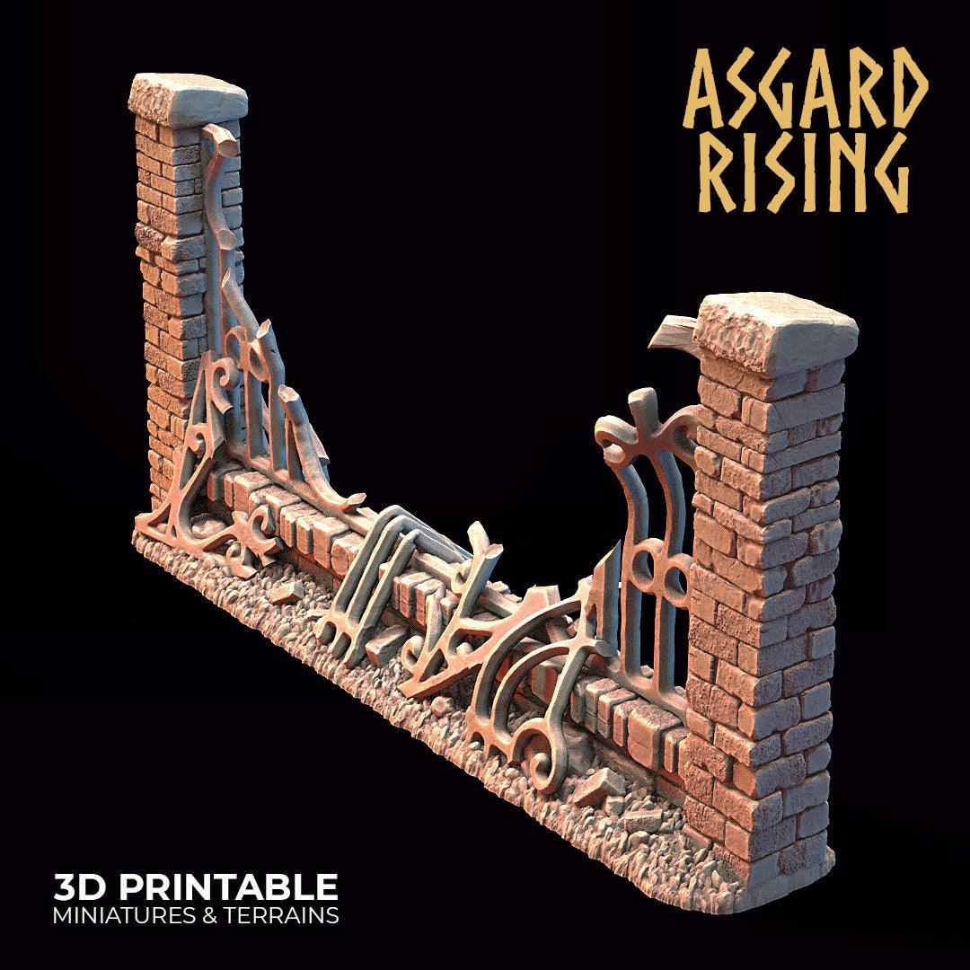 3D Printed Asgard Rising Cemetery Iron Wall Gate Set B 28mm-32mm Ragnarok D&D - 3D Printing Boss 