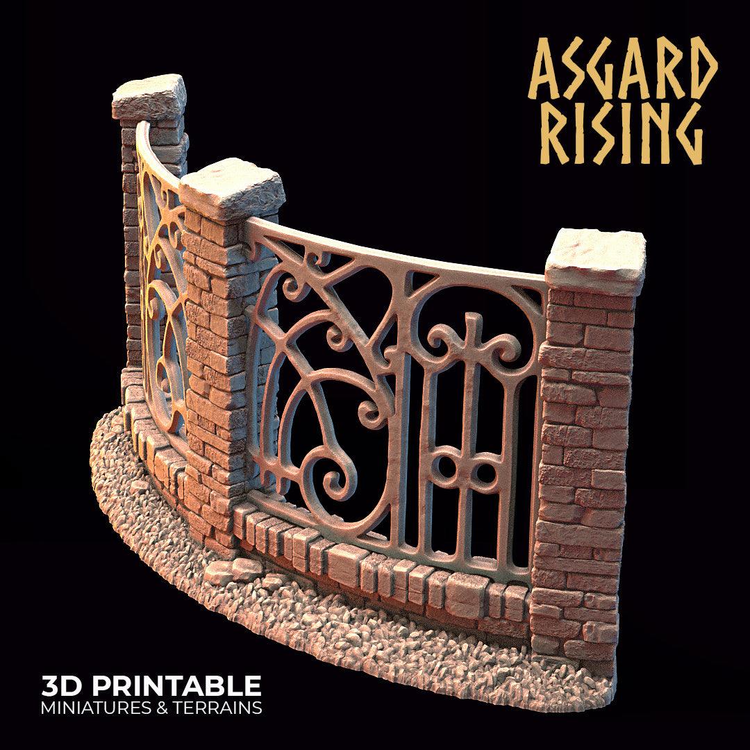 3D Printed Asgard Rising Cemetery Iron Wall Gate Set B 28mm-32mm Ragnarok D&D - 3D Printing Boss 