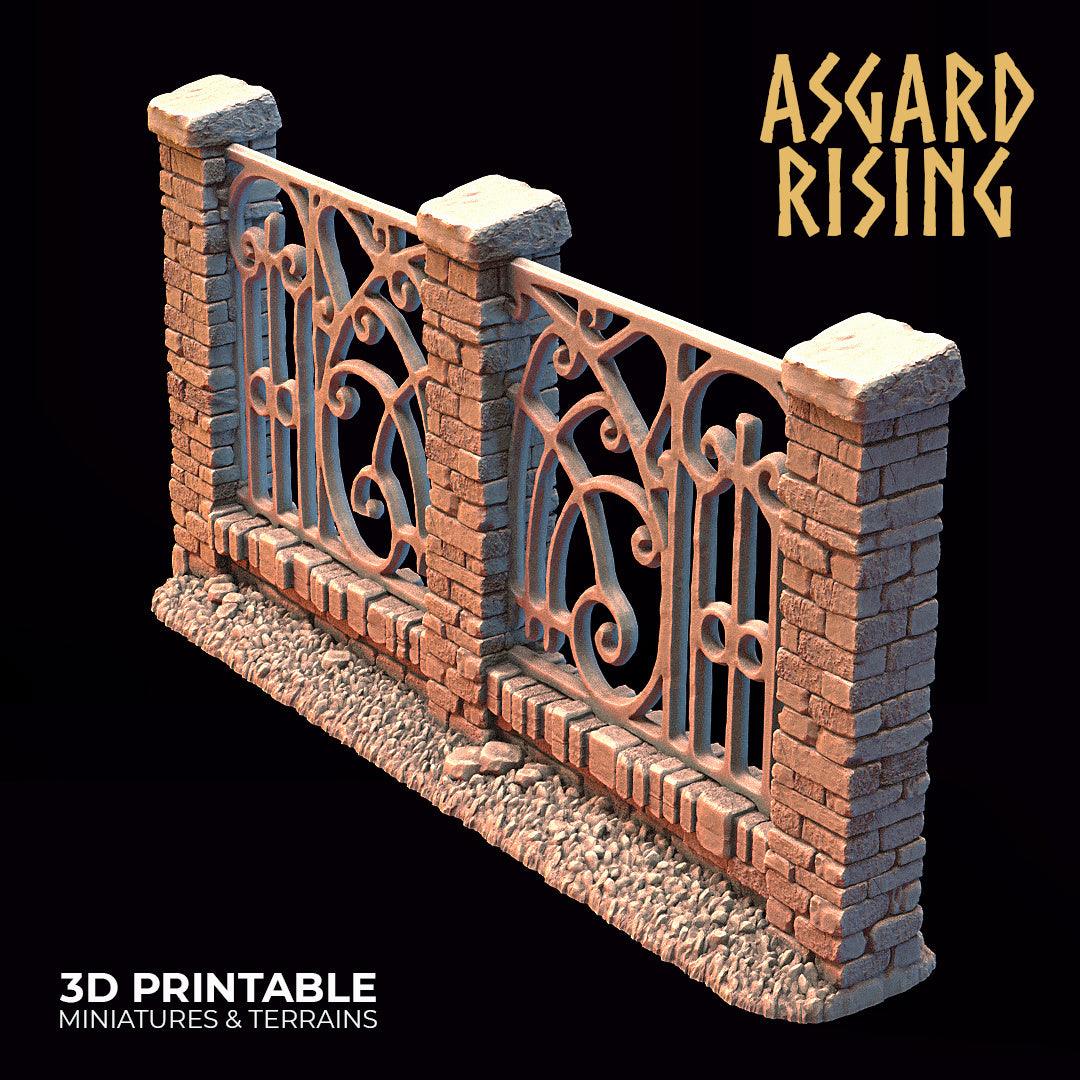 3D Printed Asgard Rising Cemetery Iron Wall Gate Set B 28mm-32mm Ragnarok D&D - 3D Printing Boss 