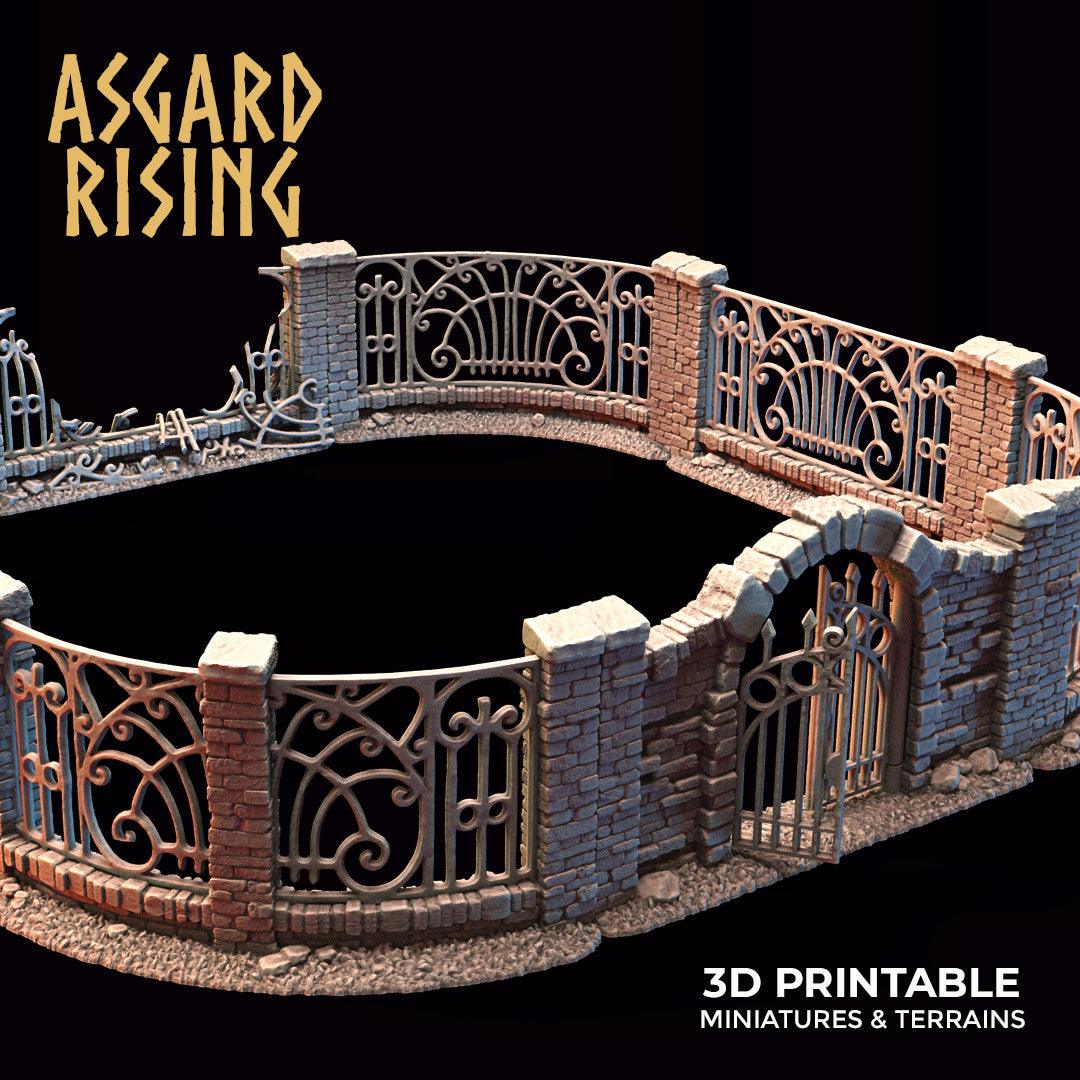 3D Printed Asgard Rising Cemetery Iron Wall Gate Set B 28mm-32mm Ragnarok D&D - 3D Printing Boss 