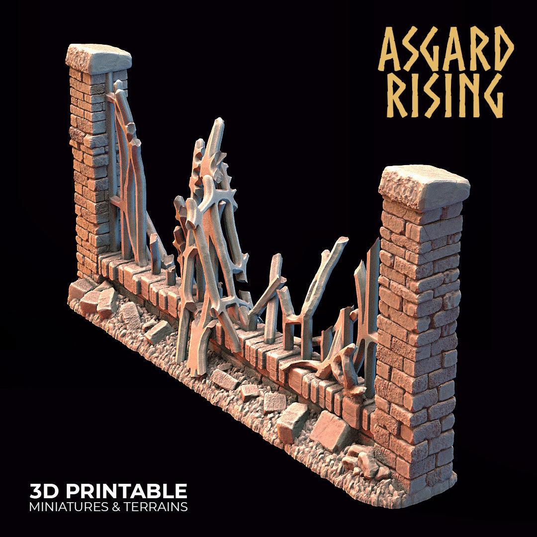 3D Printed Asgard Rising Cemetery Iron Wall Gate Set C 28mm-32mm Ragnarok D&D - 3D Printing Boss 