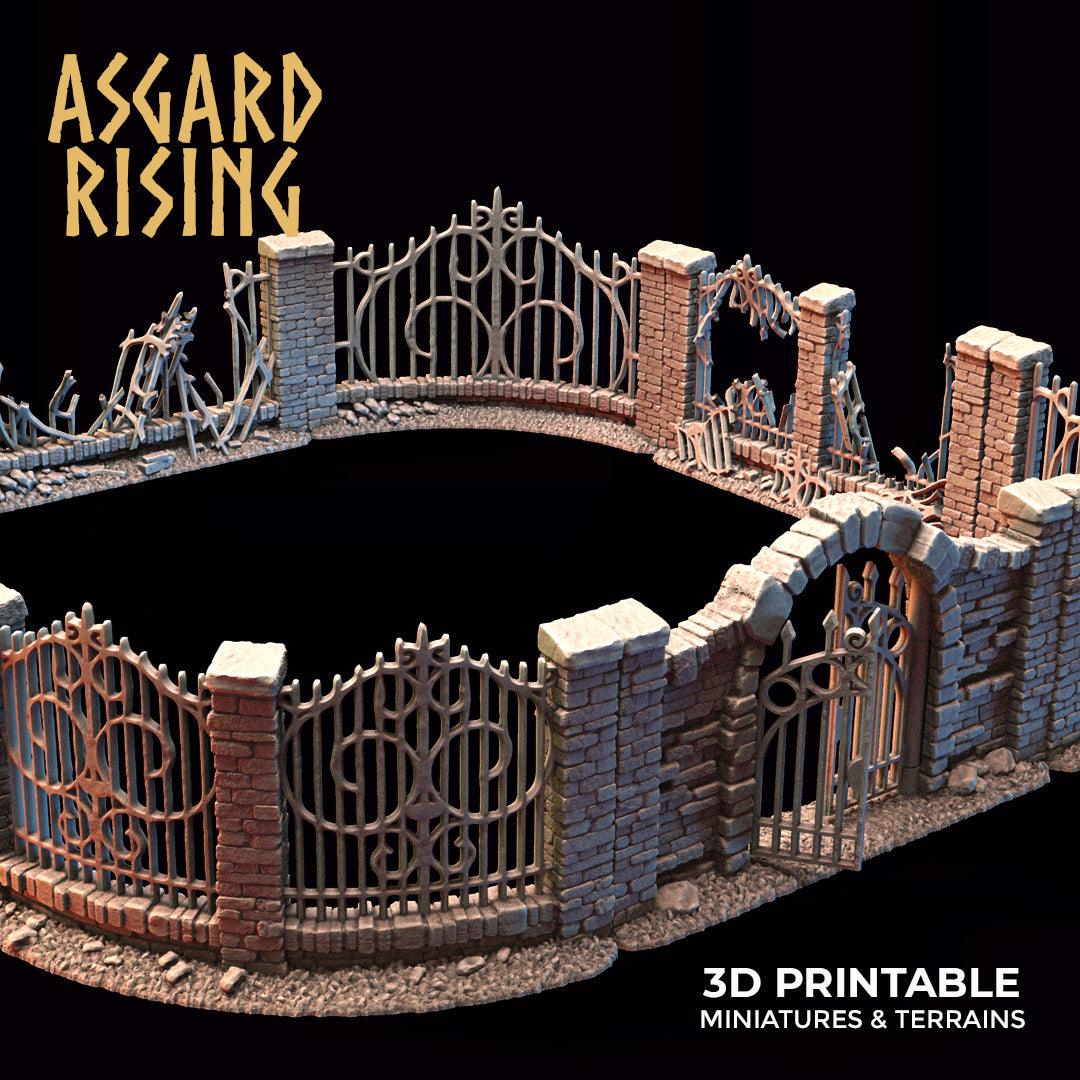 3D Printed Asgard Rising Cemetery Iron Wall Gate Set C 28mm-32mm Ragnarok D&D - 3D Printing Boss 