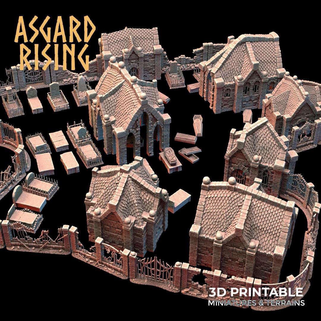 3D Printed Asgard Rising Cemetery Mausoleum Set 28mm-32mm Ragnarok D&D - 3D Printing Boss 