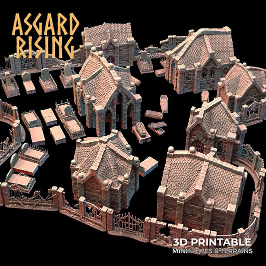 3D Printed Asgard Rising Cemetery Mausoleum Set 28mm-32mm Ragnarok D&D - 3D Printing Boss 