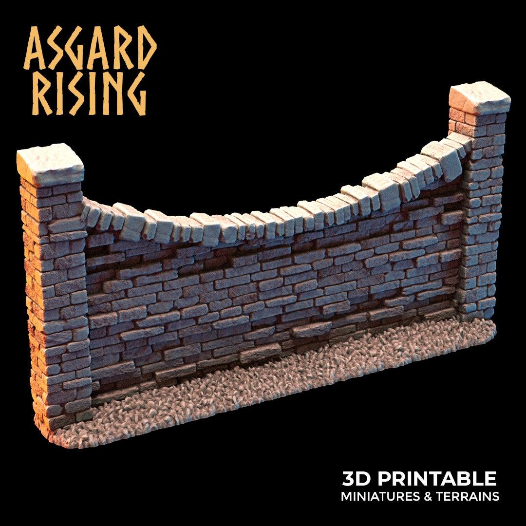 3D Printed Asgard Rising Cemetery Stone Wall Fence Set 28mm-32mm Ragnarok D&D - 3D Printing Boss 