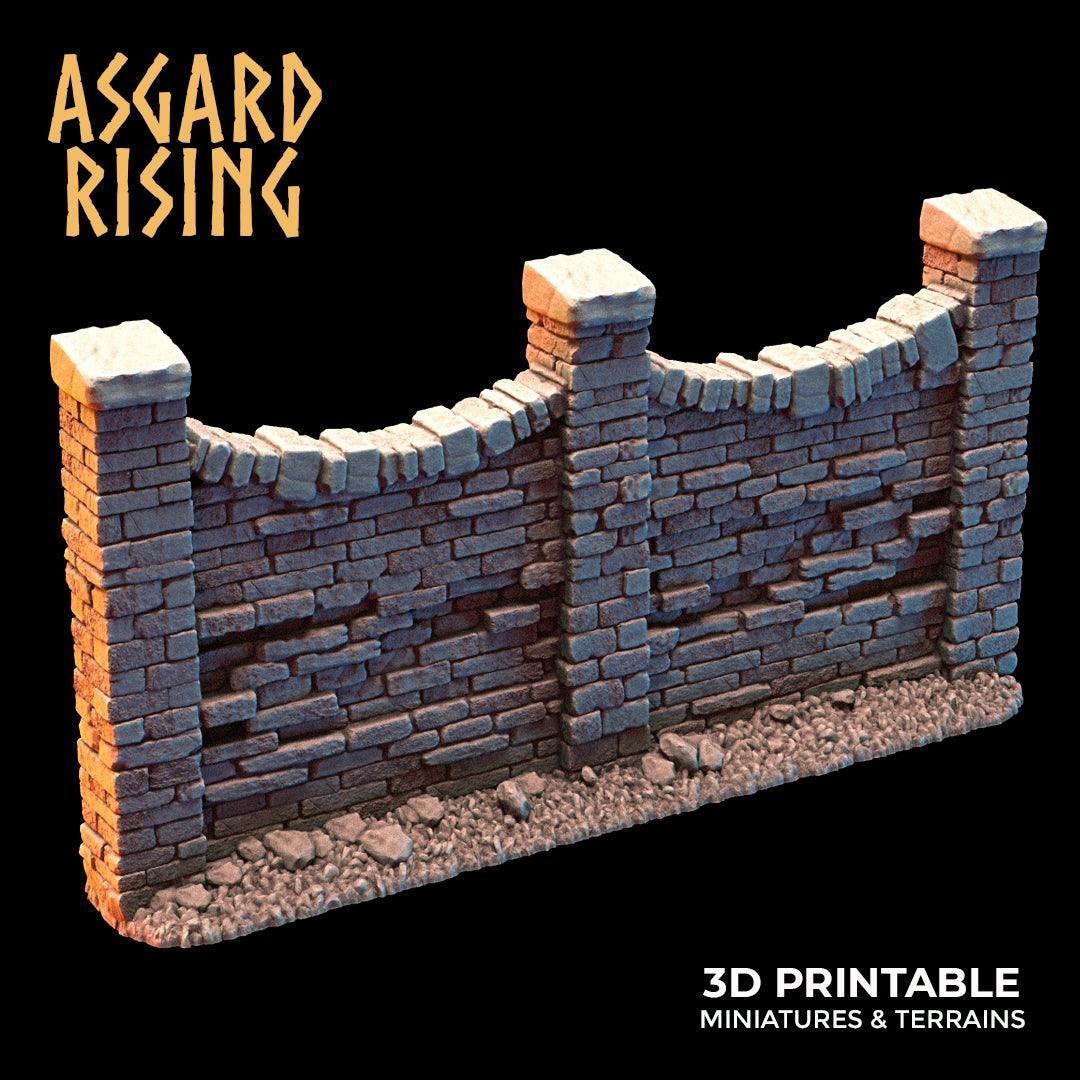 3D Printed Asgard Rising Cemetery Stone Wall Fence Set 28mm-32mm Ragnarok D&D - 3D Printing Boss 