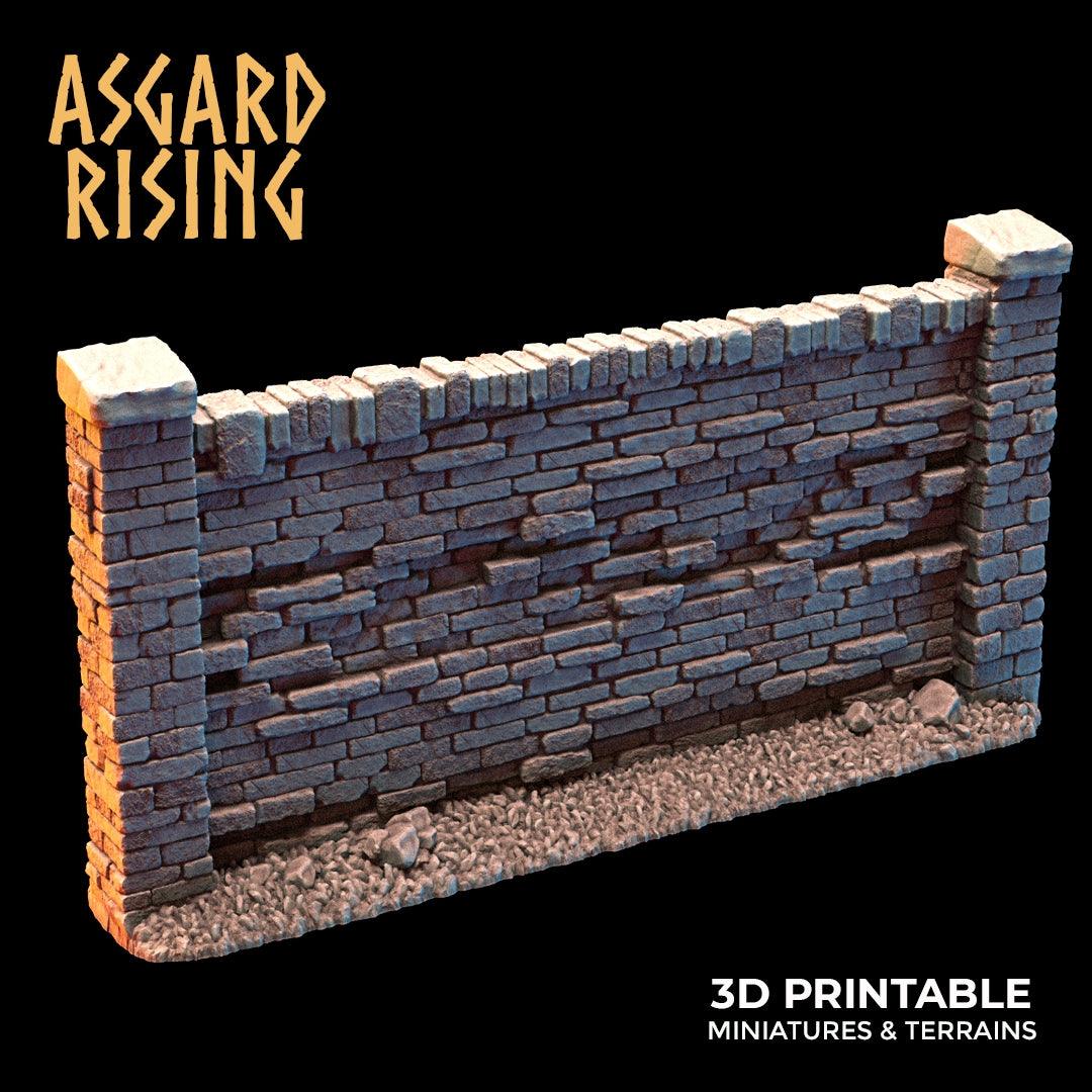 3D Printed Asgard Rising Cemetery Stone Wall Fence Set 28mm-32mm Ragnarok D&D - 3D Printing Boss 
