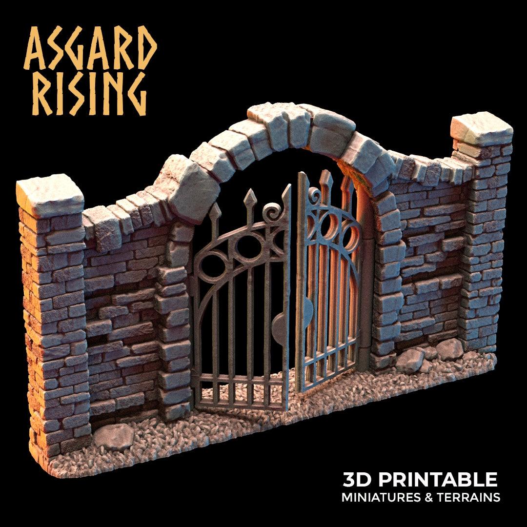 3D Printed Asgard Rising Cemetery Stone Wall Fence Set 28mm-32mm Ragnarok D&D - 3D Printing Boss 