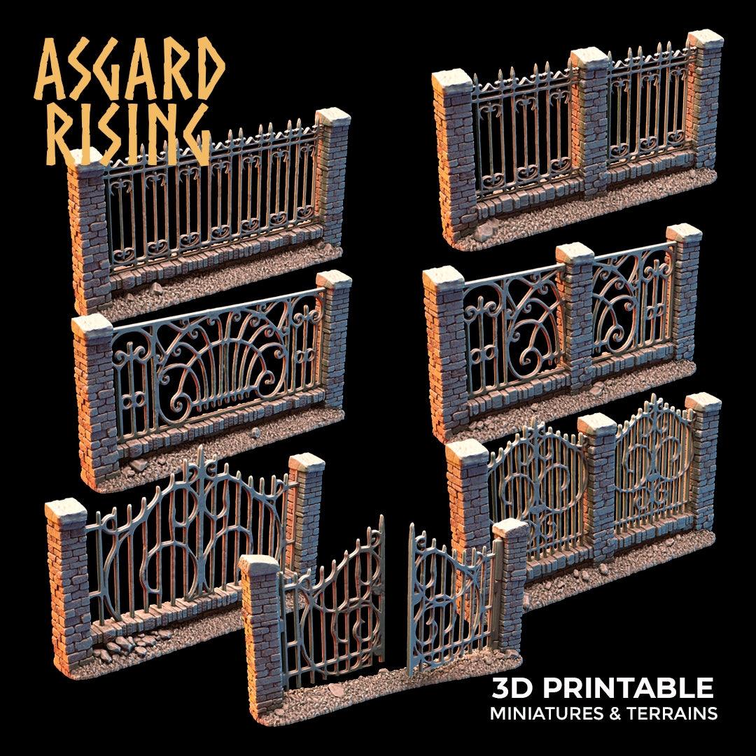 3D Printed Asgard Rising Cemetery Stone Wall Fence Set 28mm-32mm Ragnarok D&D - 3D Printing Boss 