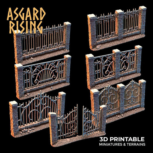 3D Printed Asgard Rising Cemetery Stone Wall Fence Set 28mm-32mm Ragnarok D&D - 3D Printing Boss 