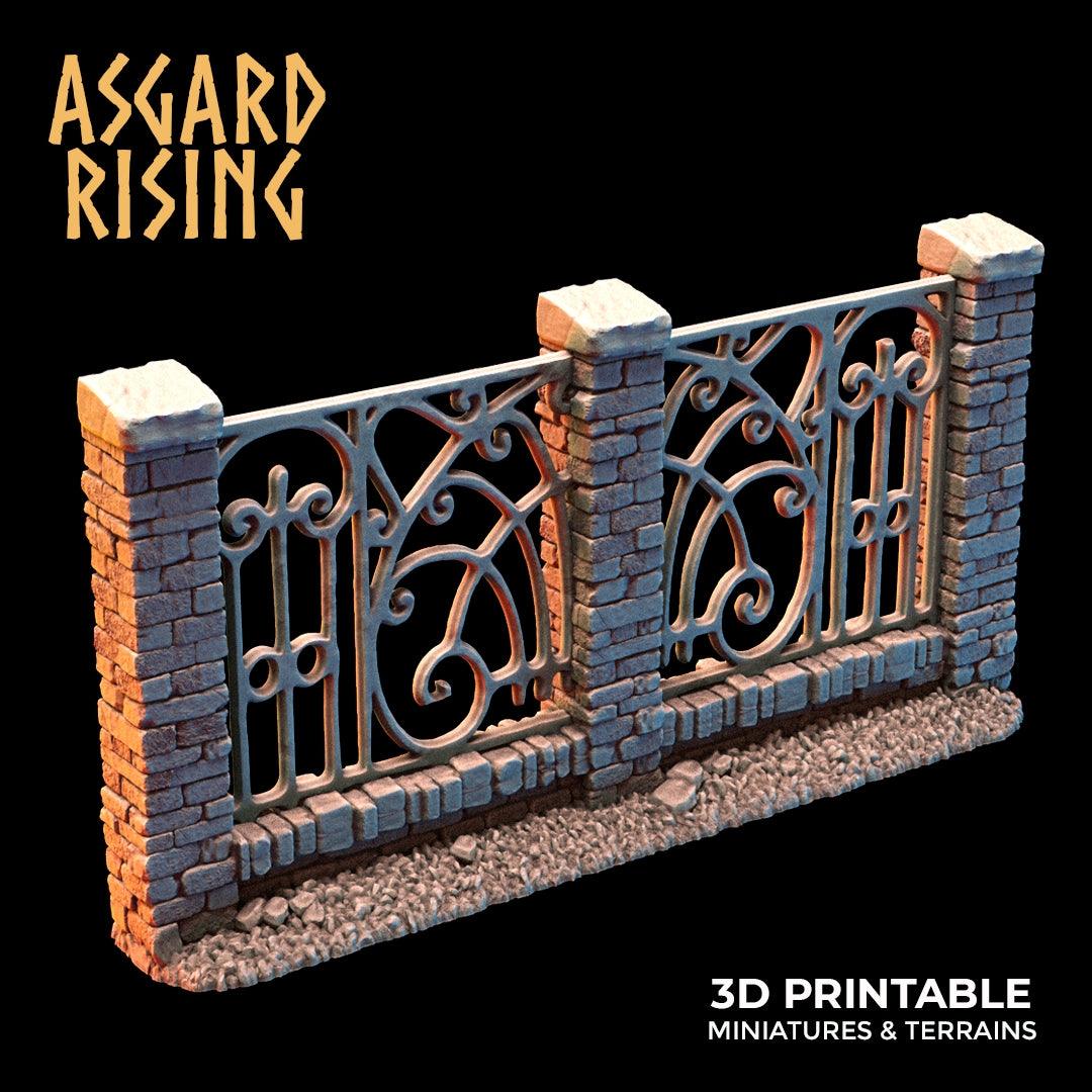 3D Printed Asgard Rising Cemetery Stone Wall Fence Set 28mm-32mm Ragnarok D&D - 3D Printing Boss 