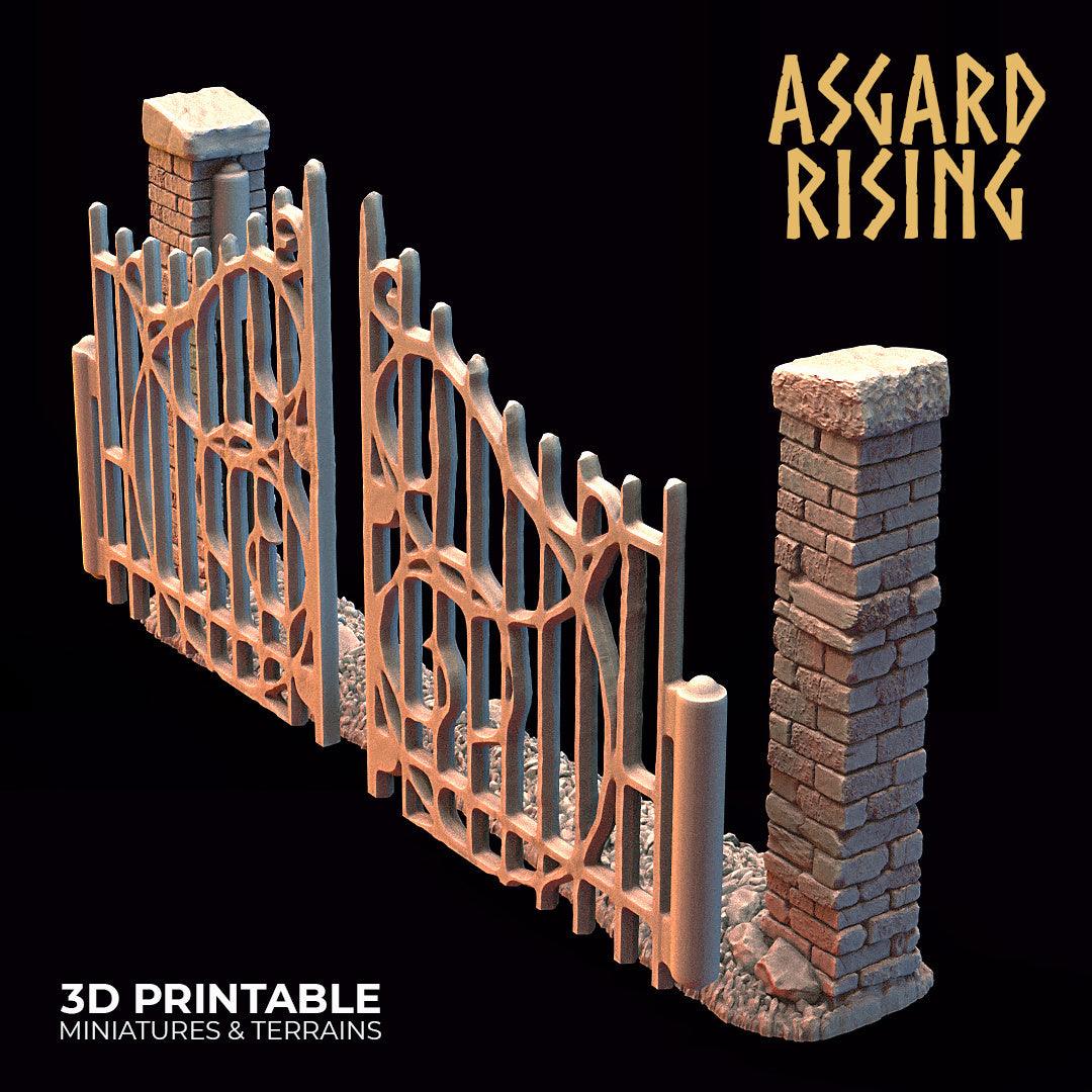 3D Printed Asgard Rising Cemetery Stone Wall Gate Set A 28mm-32mm Ragnarok D&D - 3D Printing Boss 