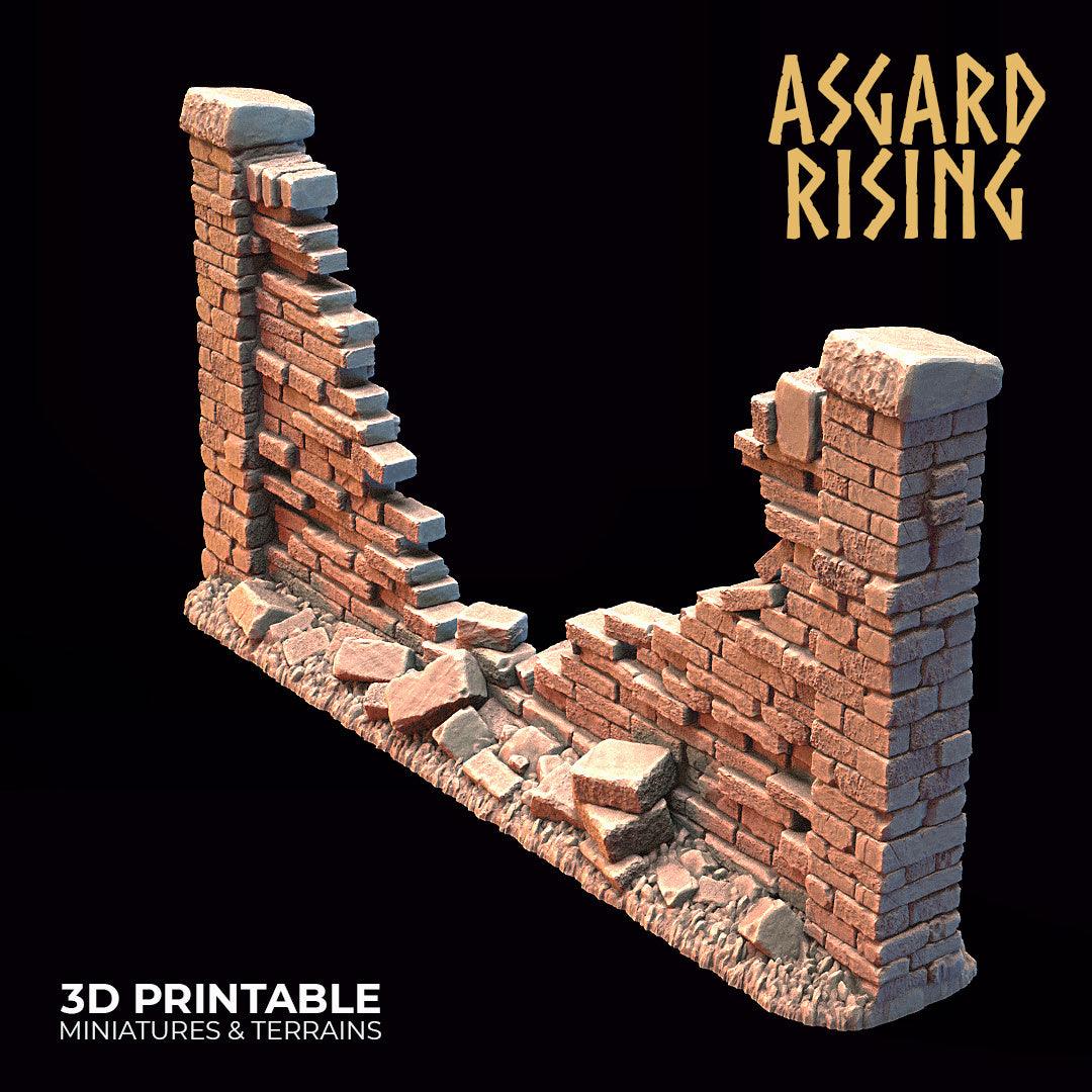 3D Printed Asgard Rising Cemetery Stone Wall Gate Set B 28mm-32mm Ragnarok D&D - 3D Printing Boss 