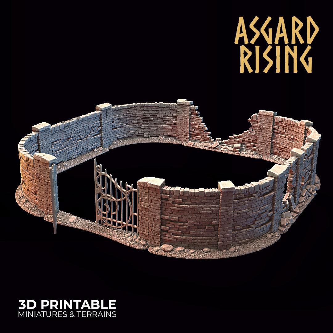 3D Printed Asgard Rising Cemetery Stone Wall Gate Set B 28mm-32mm Ragnarok D&D - 3D Printing Boss 