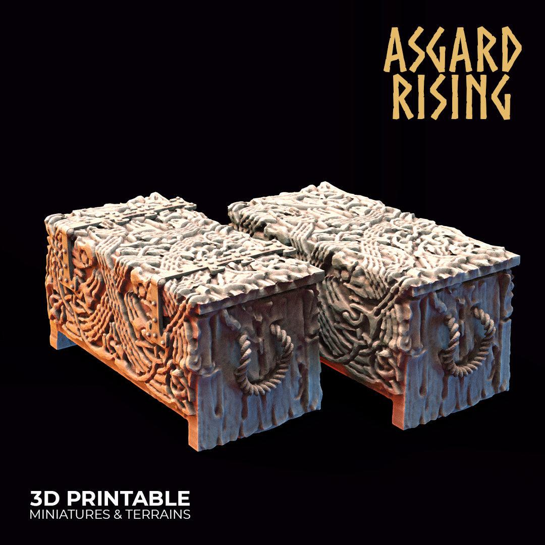 3D Printed Asgard Rising Chests Set 28mm - 32mm Ragnarok D&D - 3D Printing Boss 