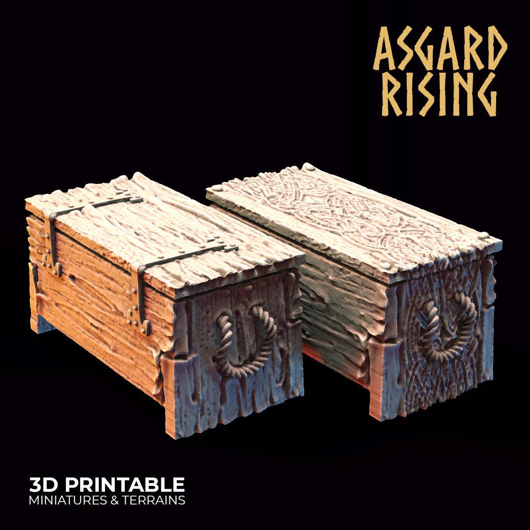 3D Printed Asgard Rising Chests Set 28mm - 32mm Ragnarok D&D - 3D Printing Boss 