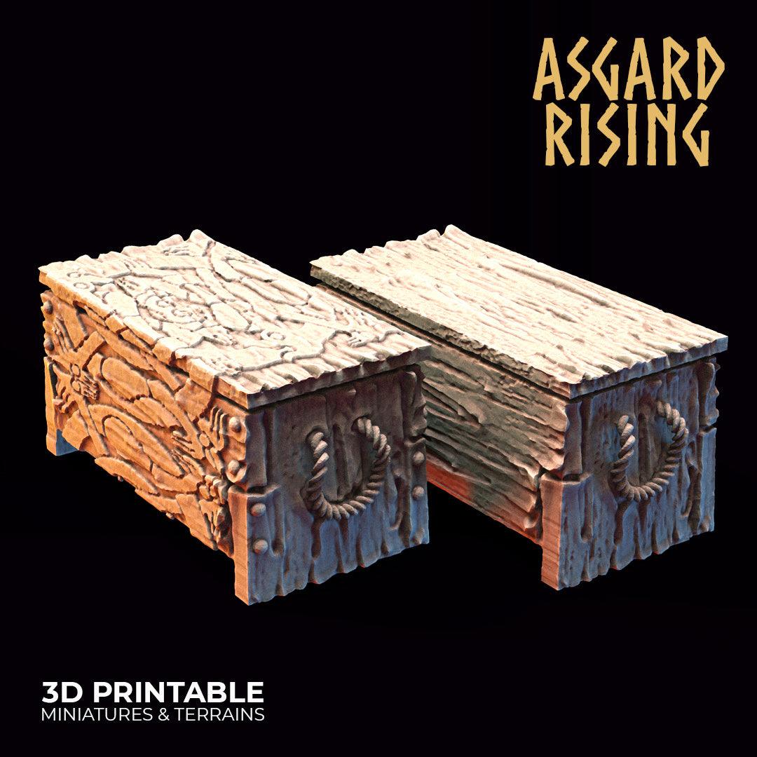 3D Printed Asgard Rising Chests Set 28mm - 32mm Ragnarok D&D - 3D Printing Boss 