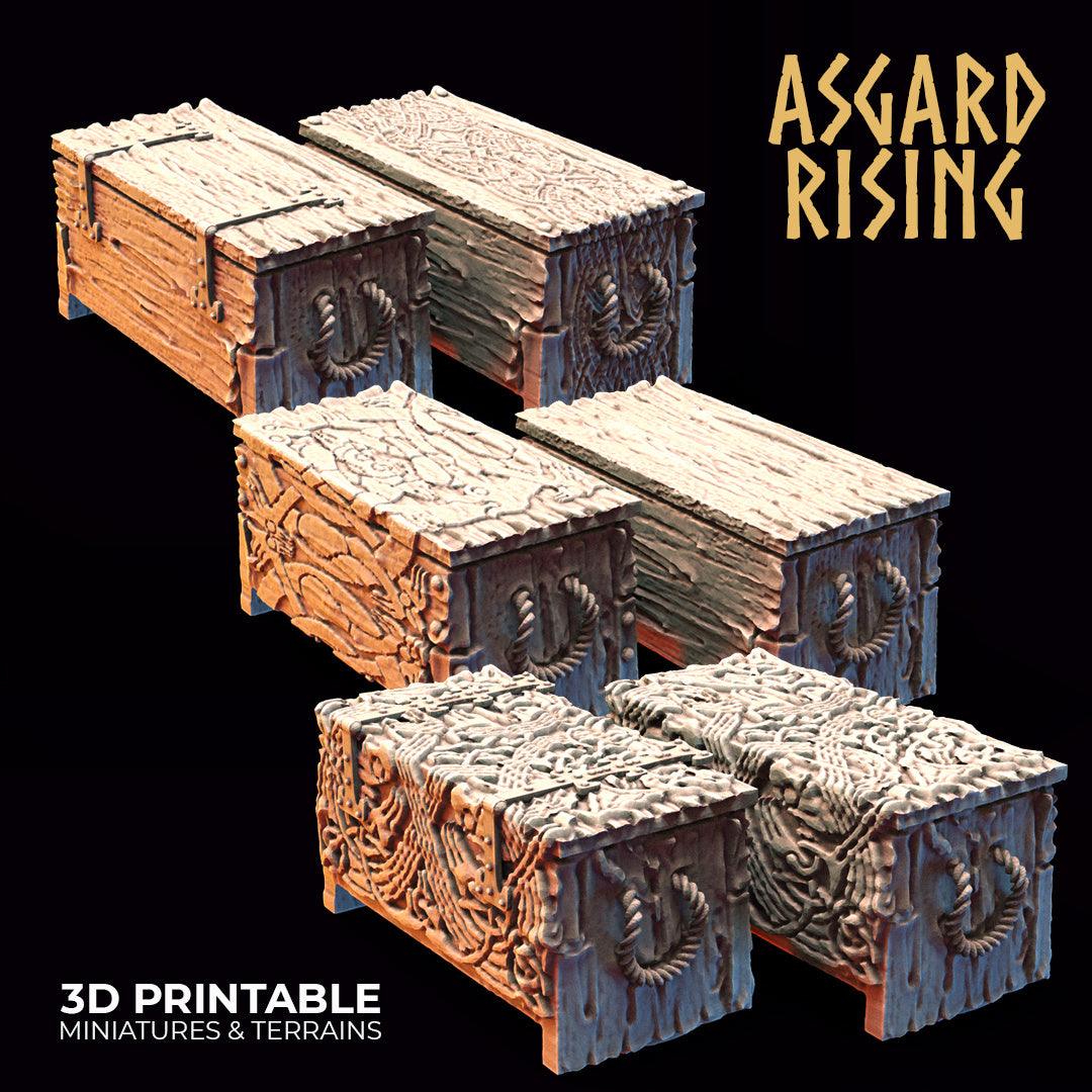 3D Printed Asgard Rising Chests Set 28mm - 32mm Ragnarok D&D - 3D Printing Boss 