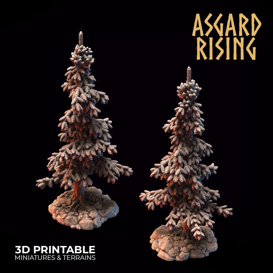 3D Printed Asgard Rising Conifers Spruce Modular Forest Tree Set 32mm D&D - 3D Printing Boss 