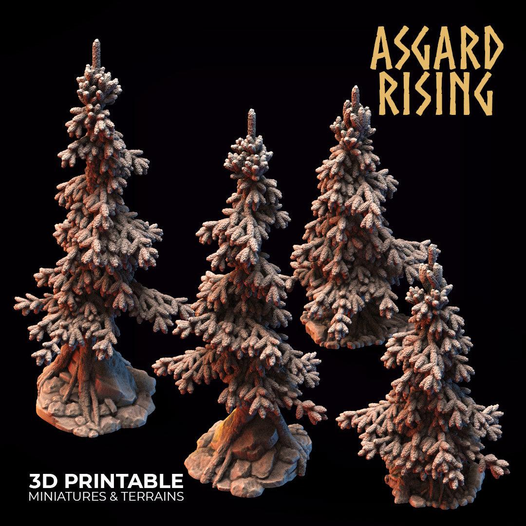 3D Printed Asgard Rising Conifers Spruce Modular Forest Tree Set 32mm D&D - 3D Printing Boss 