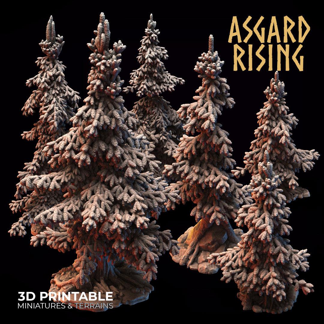 3D Printed Asgard Rising Conifers Spruce Modular Forest Tree Set 32mm D&D - 3D Printing Boss 