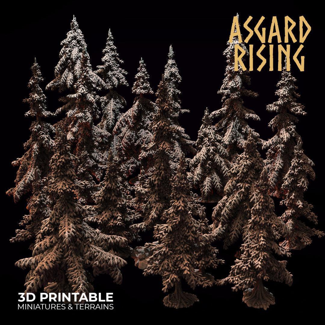 3D Printed Asgard Rising Conifers Spruce Modular Forest Tree Set 32mm D&D - 3D Printing Boss 