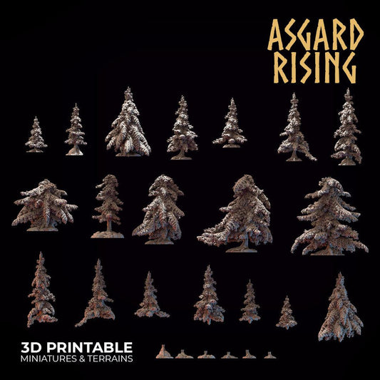 3D Printed Asgard Rising Conifers Spruce Modular Forest Tree Set 32mm D&D - 3D Printing Boss 