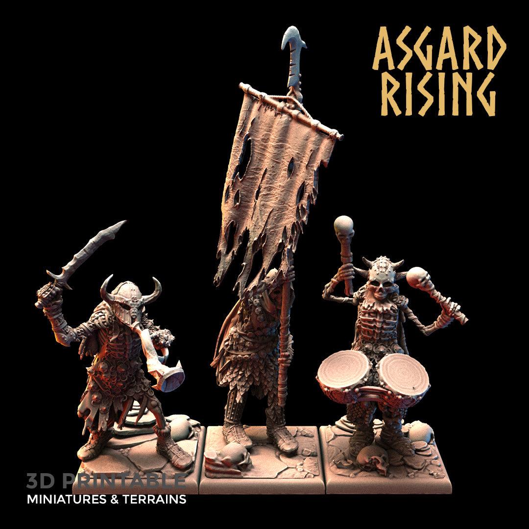 3D Printed Asgard Rising Draugr - Undead Skeleton Command Group Set 28mm - 32mm - 3D Printing Boss 
