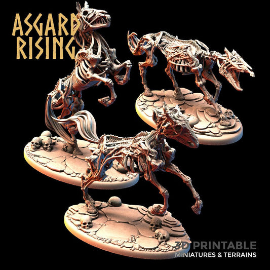 3D Printed Asgard Rising Draugr - Undead Skeleton Horses Set 28mm - 32mm - 3D Printing Boss 