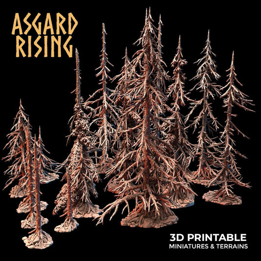 3D Printed Asgard Rising Dry Conifers Spruce Modular Forest Set 28mm 32mm D&D - 3D Printing Boss 