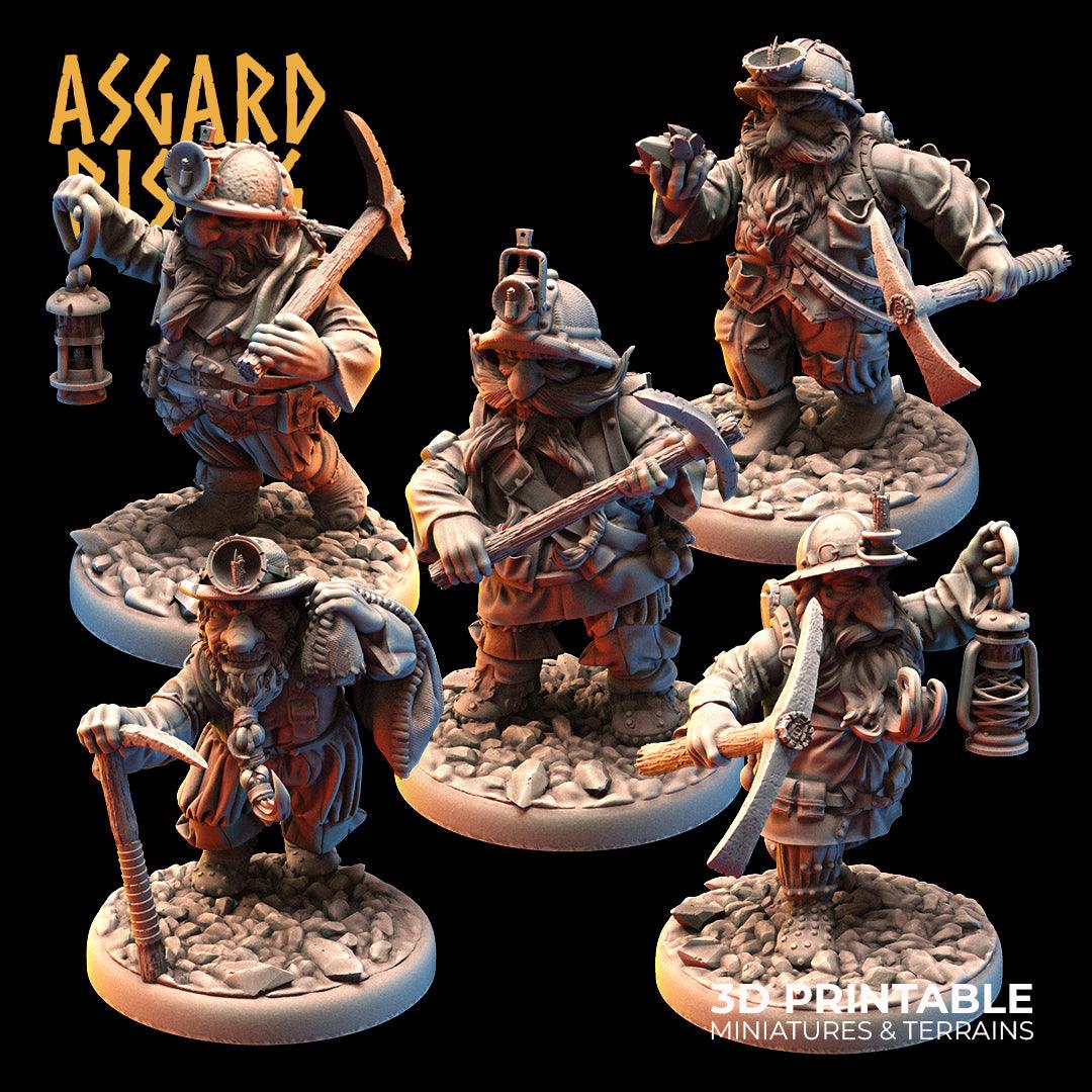 3D Printed Asgard Rising Dwarf Dwarven Miners Set 1 28mm - 32mm - 3D Printing Boss 