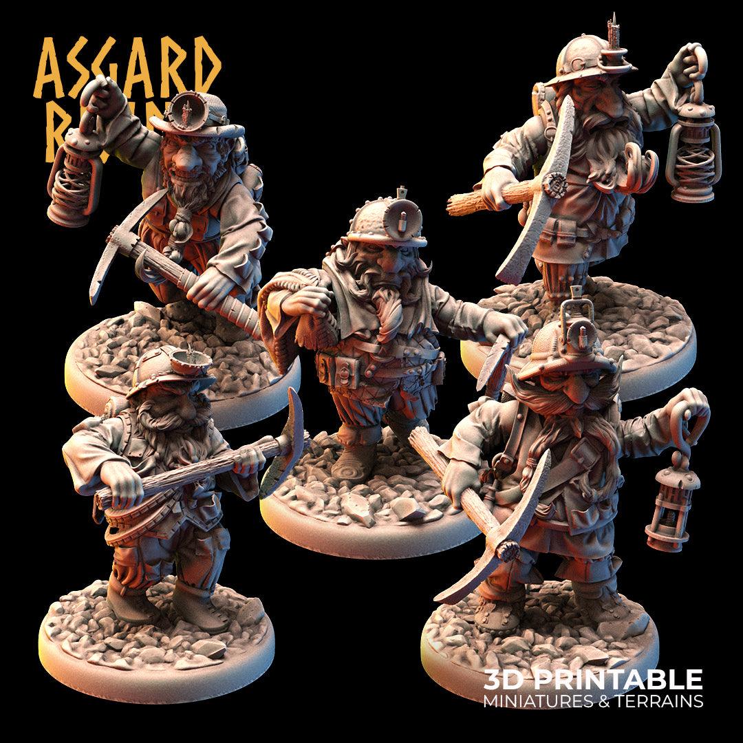 3D Printed Asgard Rising Dwarf Dwarven Miners Set 2 28mm - 32mm - 3D Printing Boss 