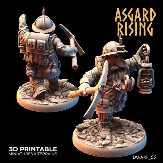 3D Printed Asgard Rising Dwarf Dwarven Miners Set 2 28mm - 32mm - 3D Printing Boss 