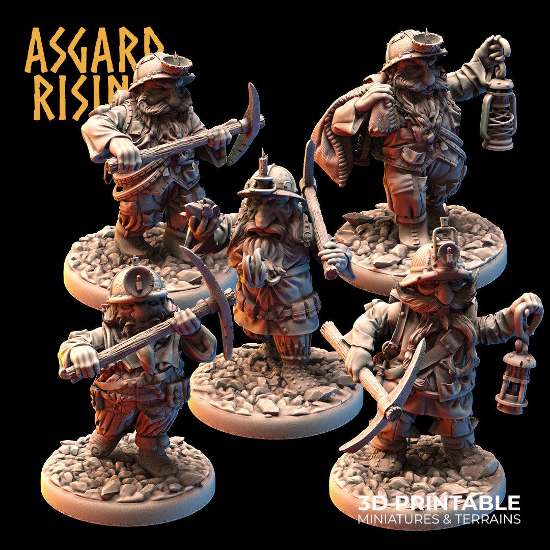 3D Printed Asgard Rising Dwarf Dwarven Miners Set 3 28mm - 32mm - 3D Printing Boss 