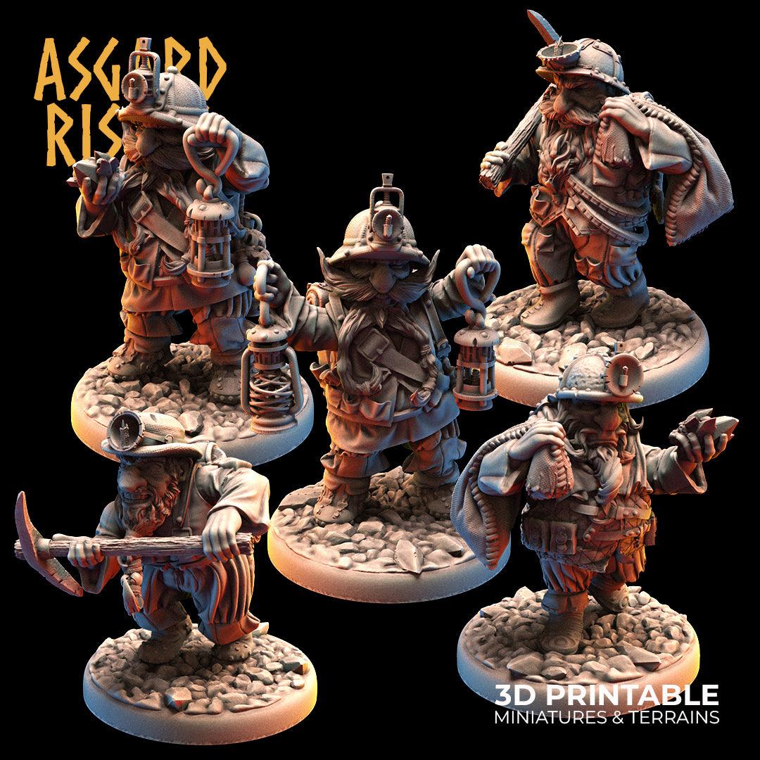 3D Printed Asgard Rising Dwarf Dwarven Miners Set 4 28mm - 32mm - 3D Printing Boss 