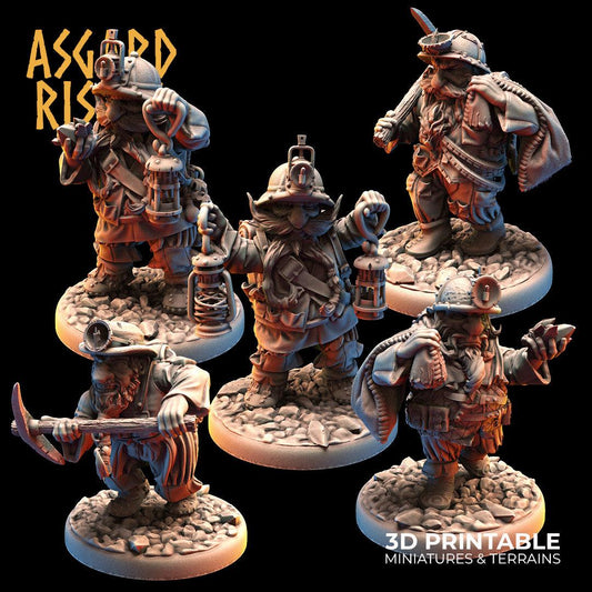 3D Printed Asgard Rising Dwarf Dwarven Miners Set 4 28mm - 32mm - 3D Printing Boss 
