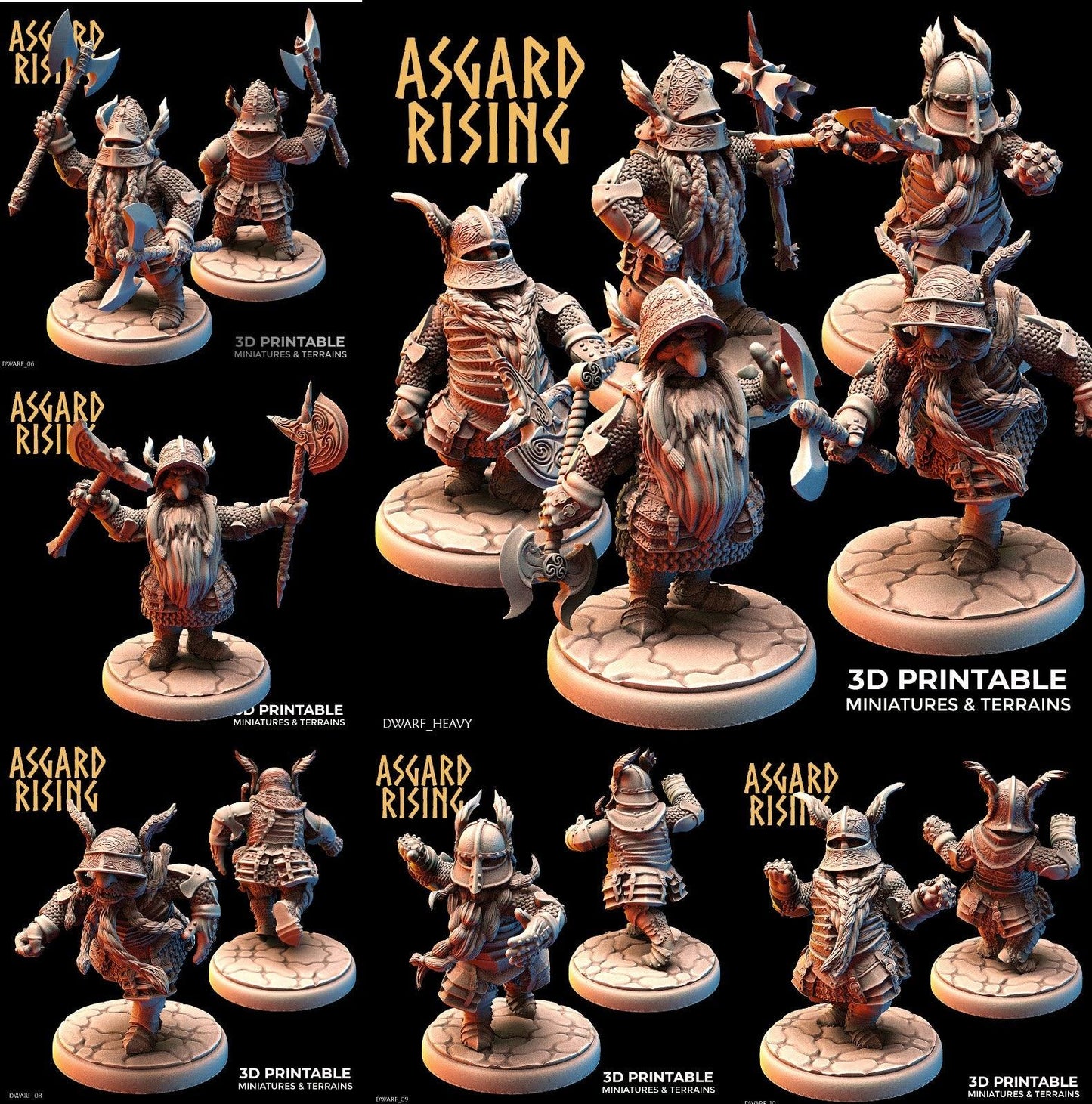 3D Printed Asgard Rising Dwarf Full Plate Warrior Warband Set 28mm - 32mm - 3D Printing Boss 