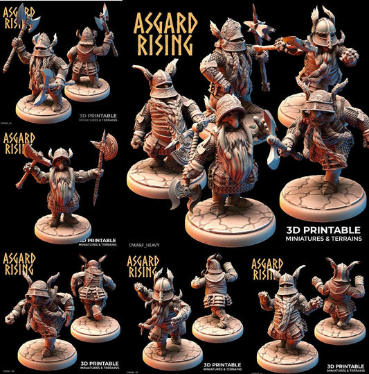 3D Printed Asgard Rising Dwarf Full Plate Warrior Warband Set 28mm - 32mm - 3D Printing Boss 