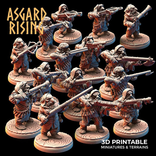 3D Printed Asgard Rising Dwarves Hooded Rangers Ranged Weapons Set 28mm - 32mm - 3D Printing Boss 