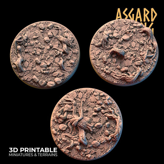 3D Printed Asgard Rising Forest Litter - 3 x 40mm Round Base Set 1 Wargaming DnD - 3D Printing Boss 