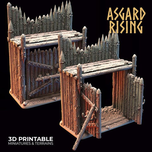 3D Printed Asgard Rising Fortified Village - Large Palisade Set 28mm - 32mm Ragnarok D&D - 3D Printing Boss 