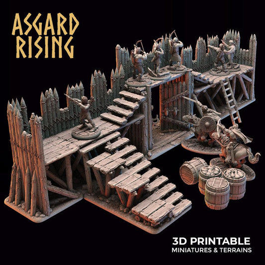 3D Printed Asgard Rising Fortified Village - Large Palisade Set 28mm - 32mm Ragnarok D&D - 3D Printing Boss 