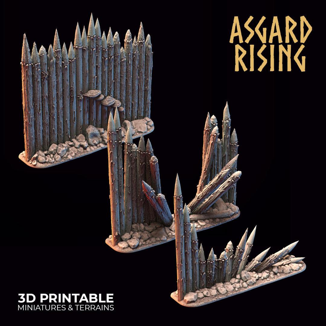 3D Printed Asgard Rising Fortified Village - Palisade Wall Modular Set 28mm - 32mm Ragnarok D&D - 3D Printing Boss 